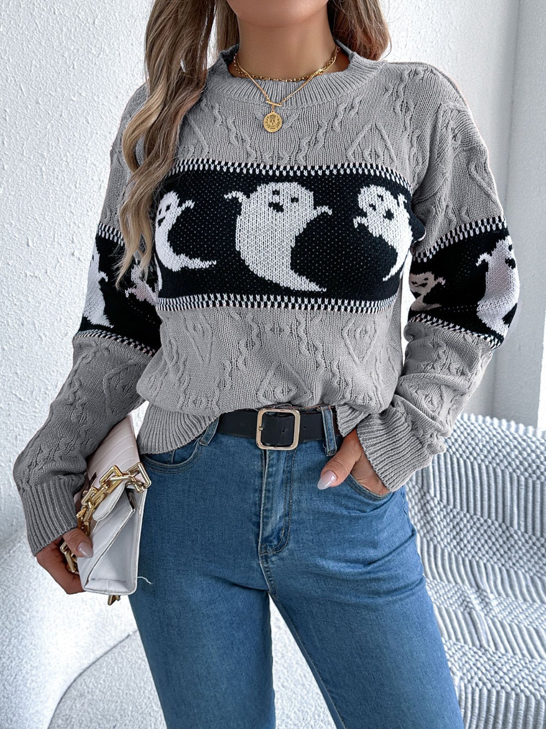 Ghost Round Neck Long Sleeve Sweater - Damned Threads